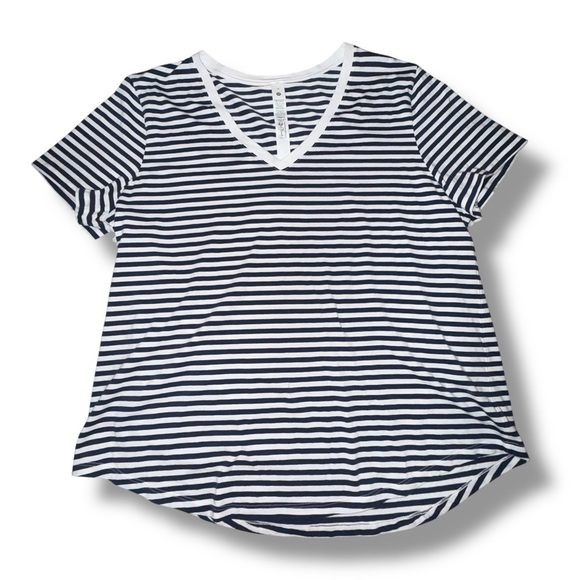 LULULEMON Love V-Neck - 14 Narrow Bold Stripe Club Blue/White - Picture 5 of 12